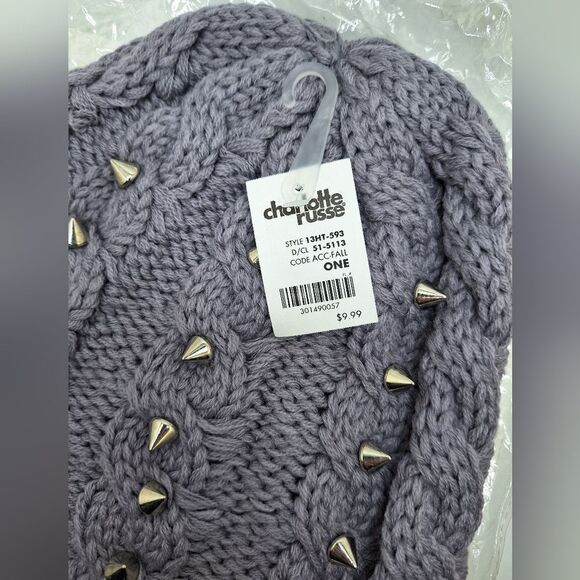 soft gray spike studded beanie hat knitted slouchy cap - Picture 7 of 8